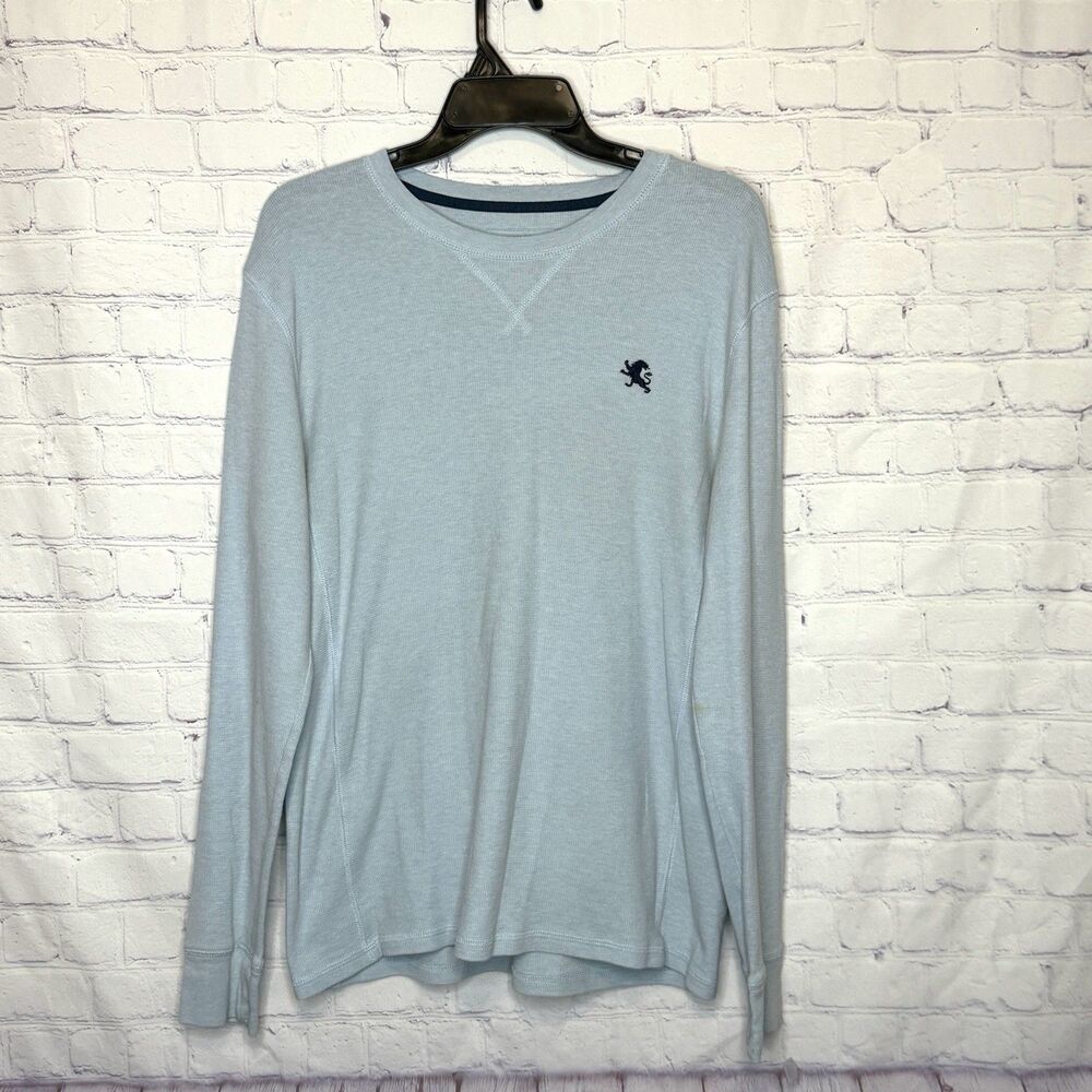 Express Men's medium blue waffle knit thermal long-sleeve shirt embroidered logo